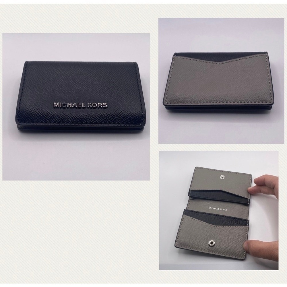 Michael Kors Jet Set Gray Black Flap Card ID Holder